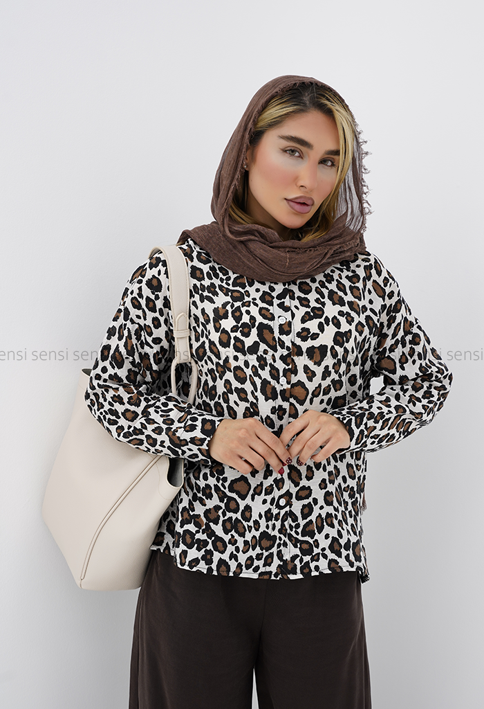 شومیز زنانه پلنگی رنگی شیشه ای کد1005989